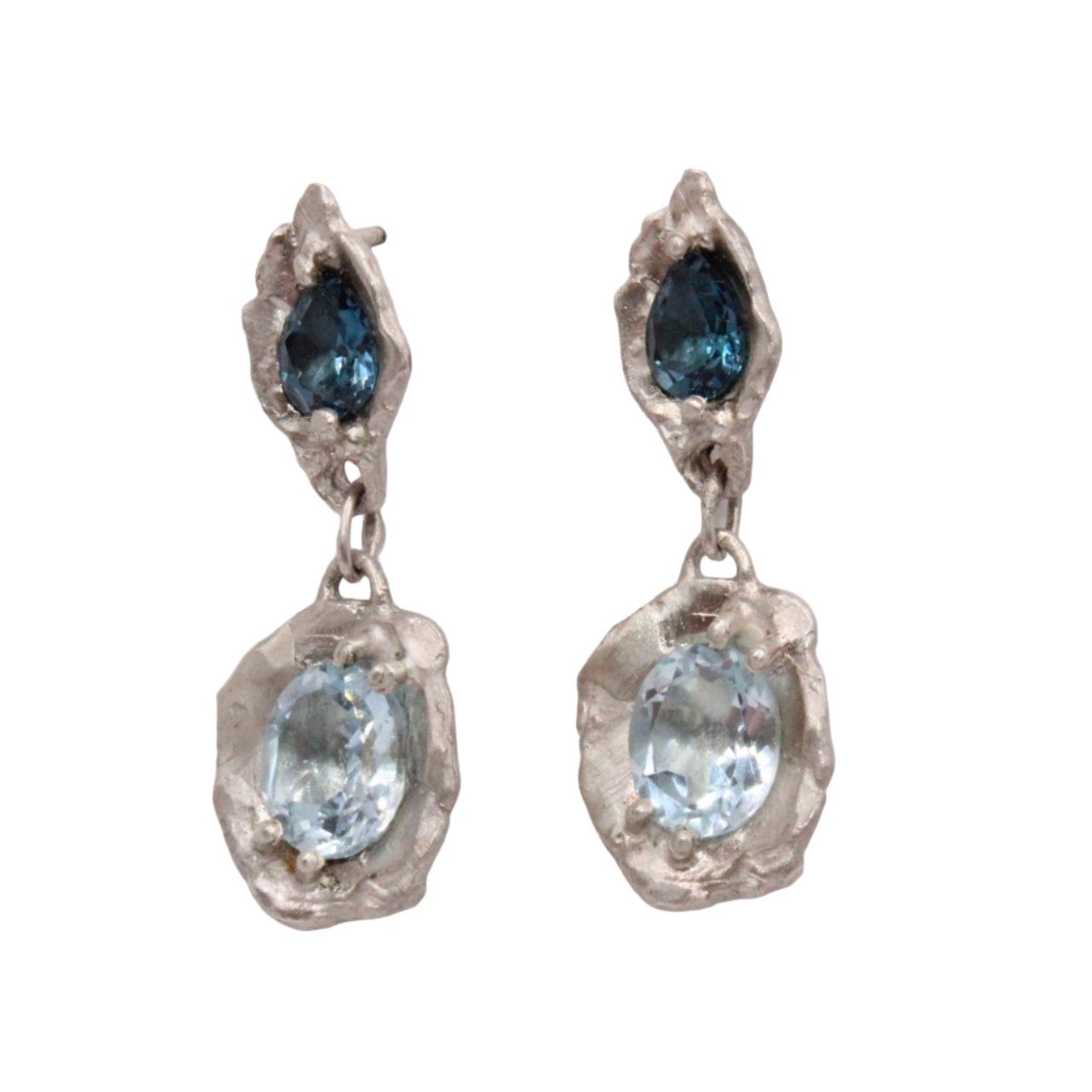 Sterling silver blue topaz drop earrings with pear-shaped London and sky blue topaz stones