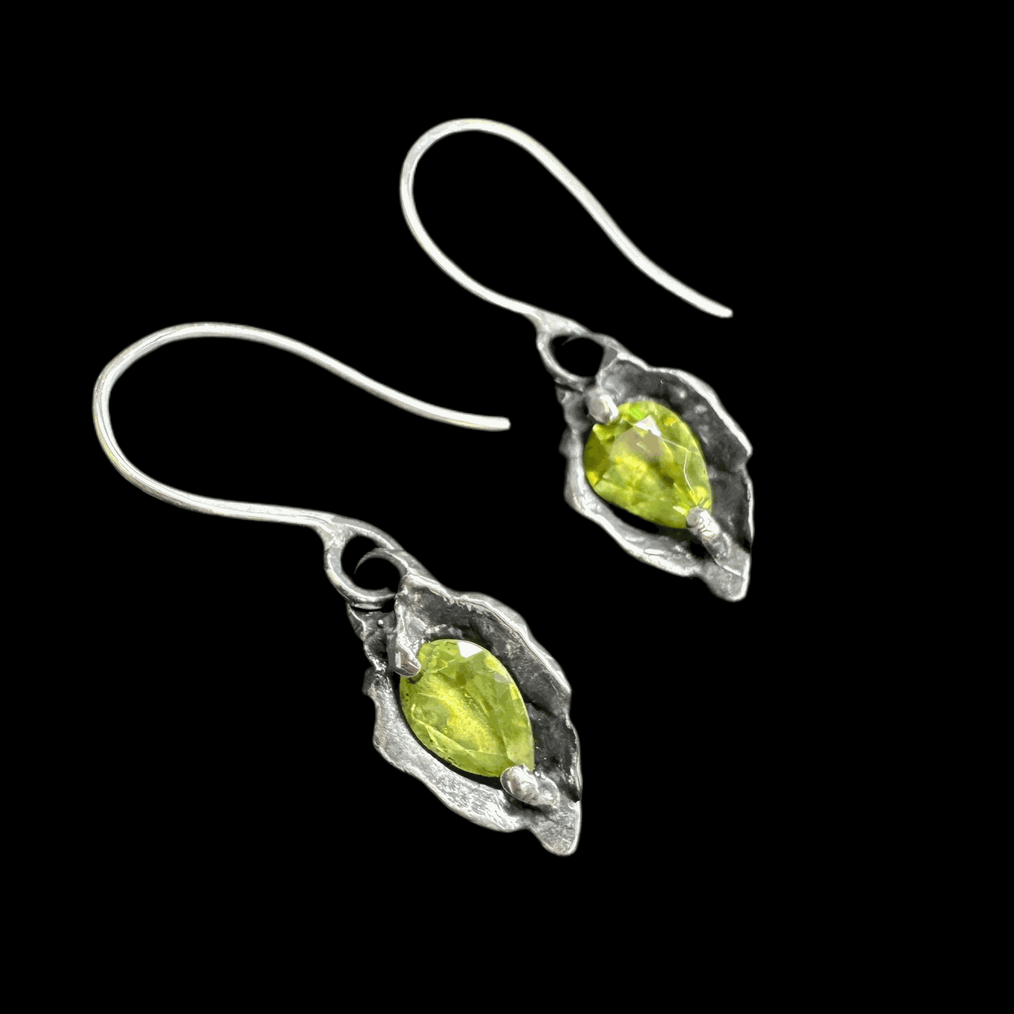 Peridot small drop earrings sterling silver 7x5mm lightweight with black rubber stops