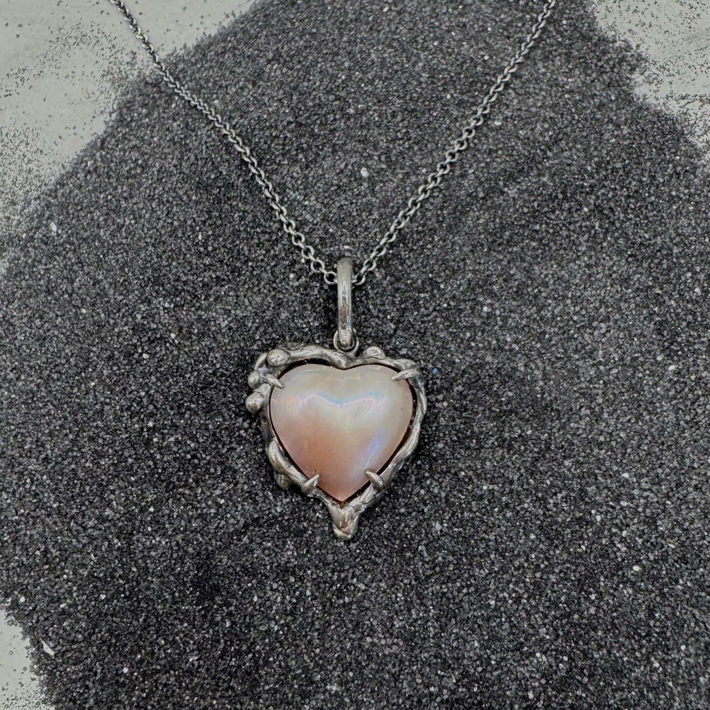 Heart Melt Necklace with 17mm mabe pink pearl in sterling silver