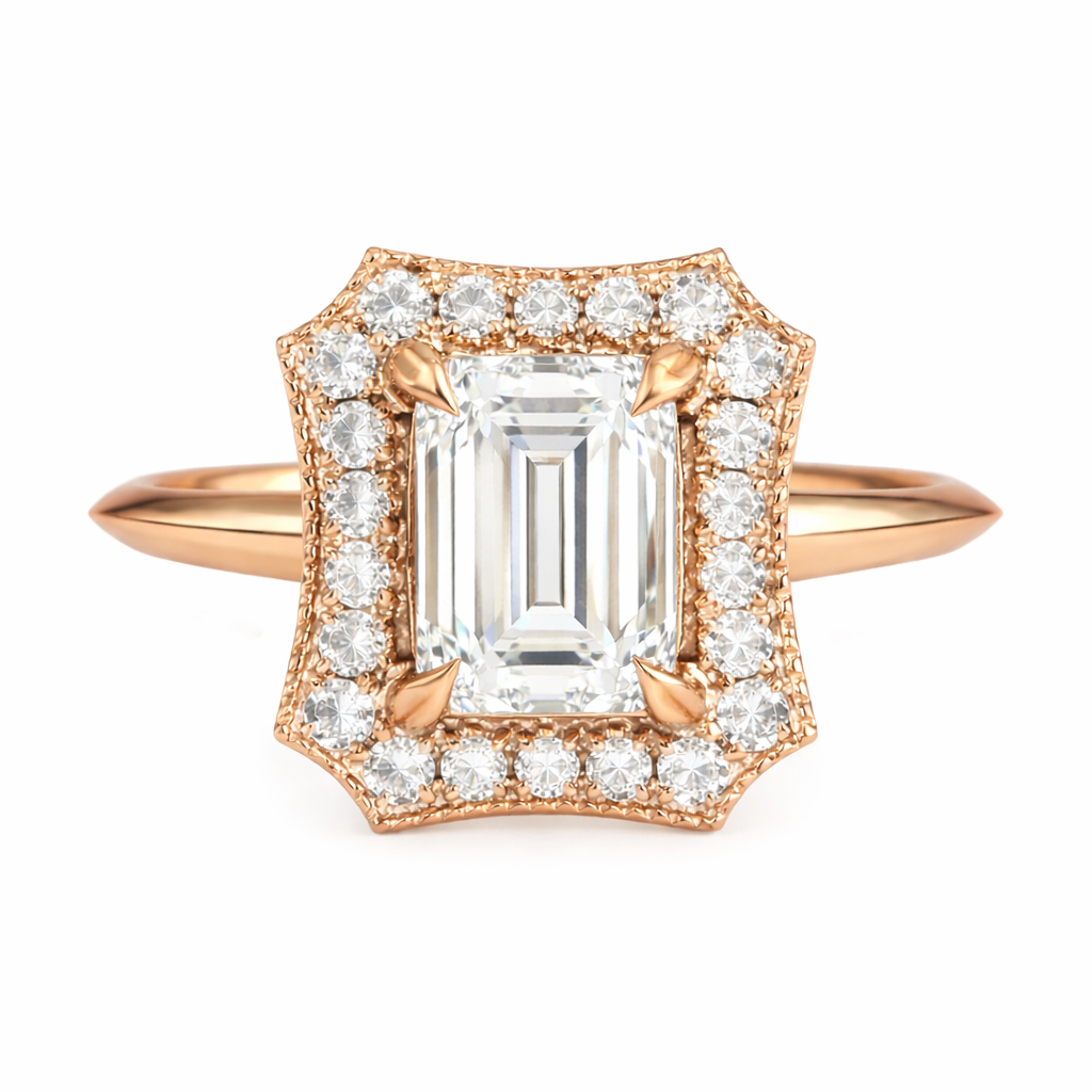 Setting- 14 Karat Yellow Gold Emerald Halo Diamond Ring