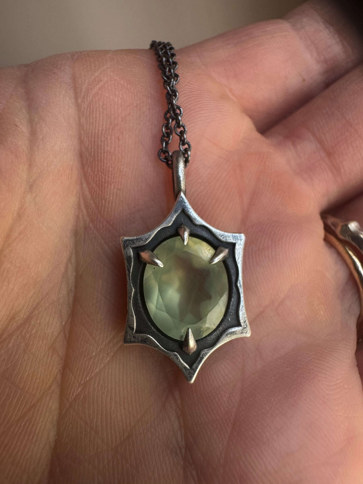 Prehnite Sterling Silver Six Point Pendant