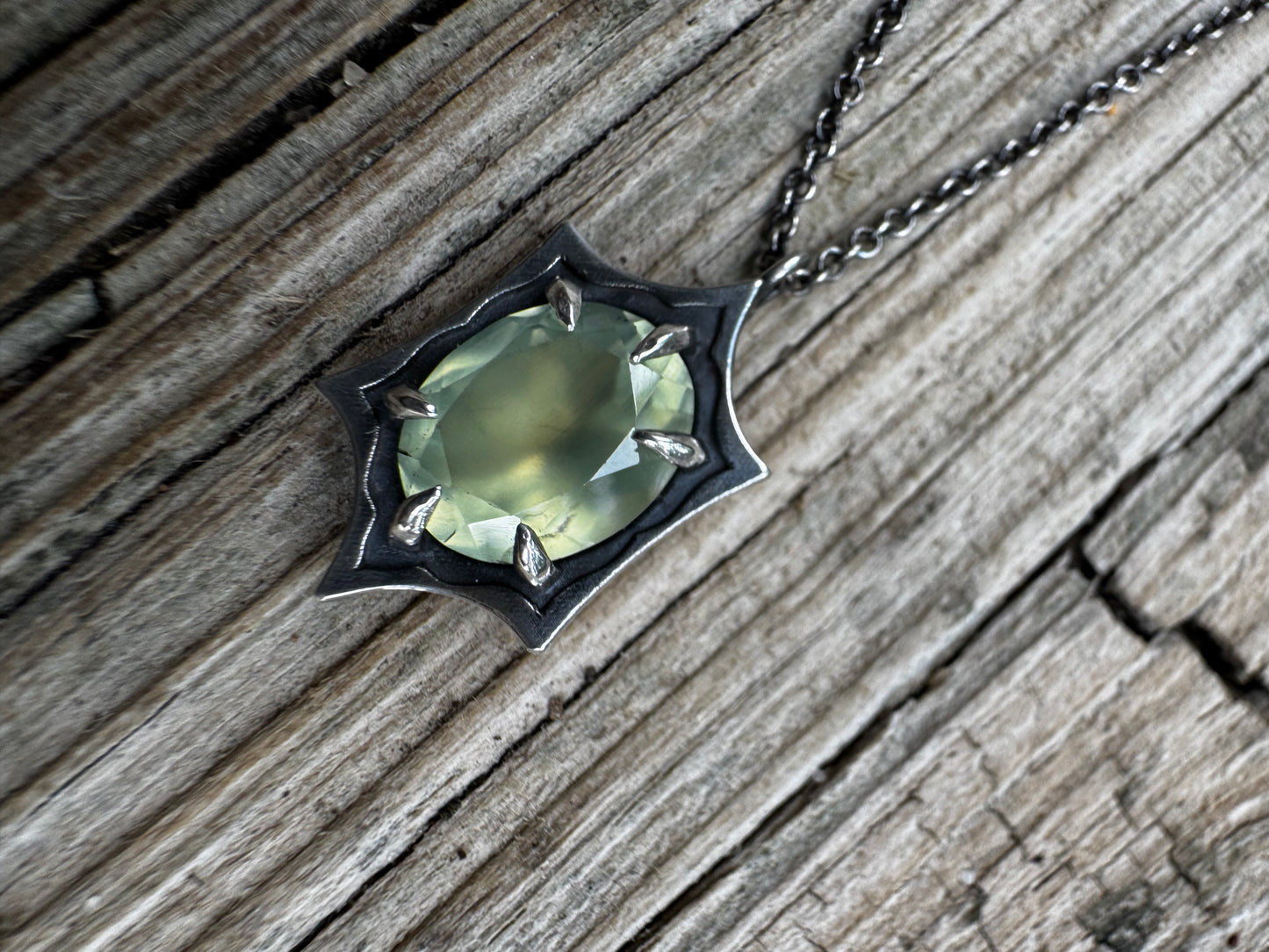 Prehnite Sterling Silver Six Point Pendant