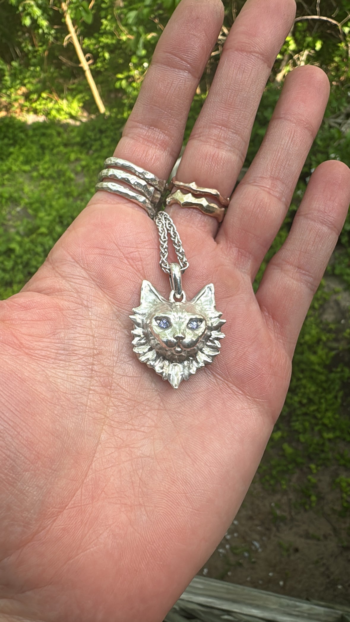 Sun Cat sculpture necklace