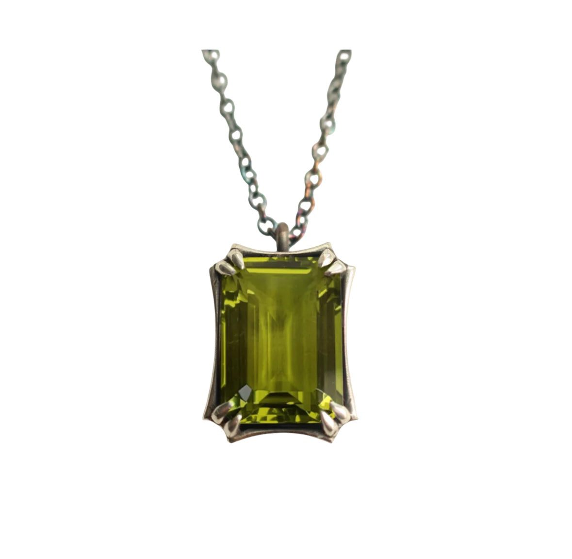 Pendant with green lemon quartz stone in sterling silver on 20-inch sterling chain