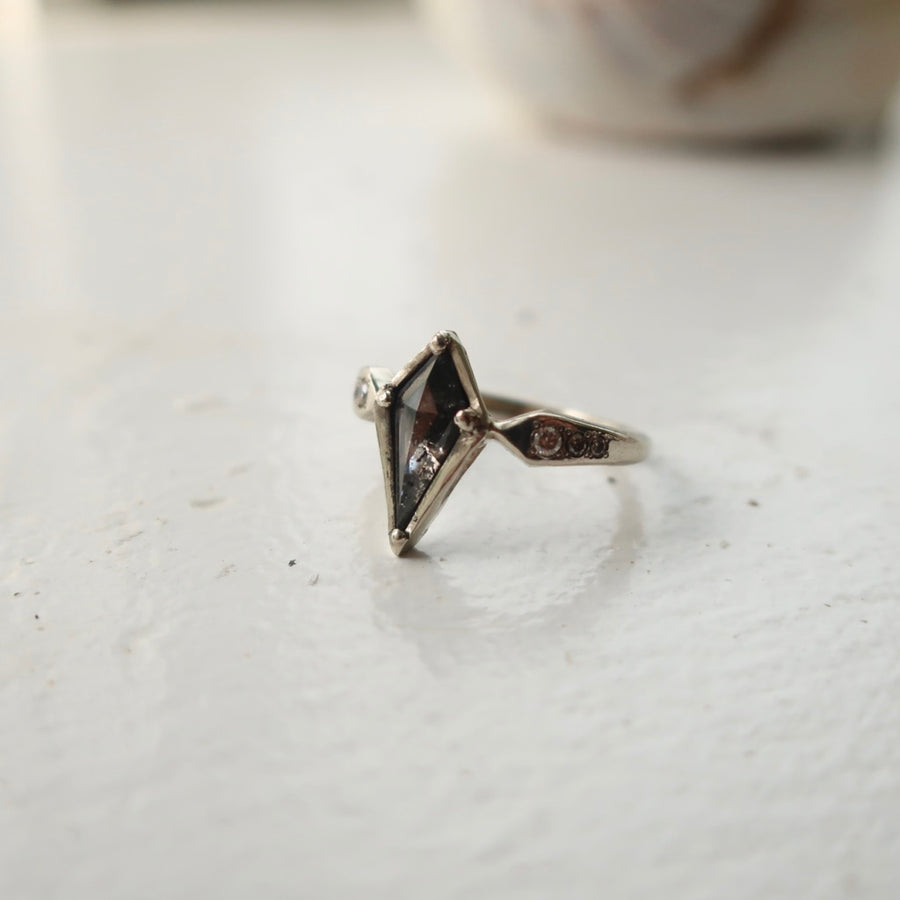 Kite Diamond Ring with champagne Diamonds in 14k white gold