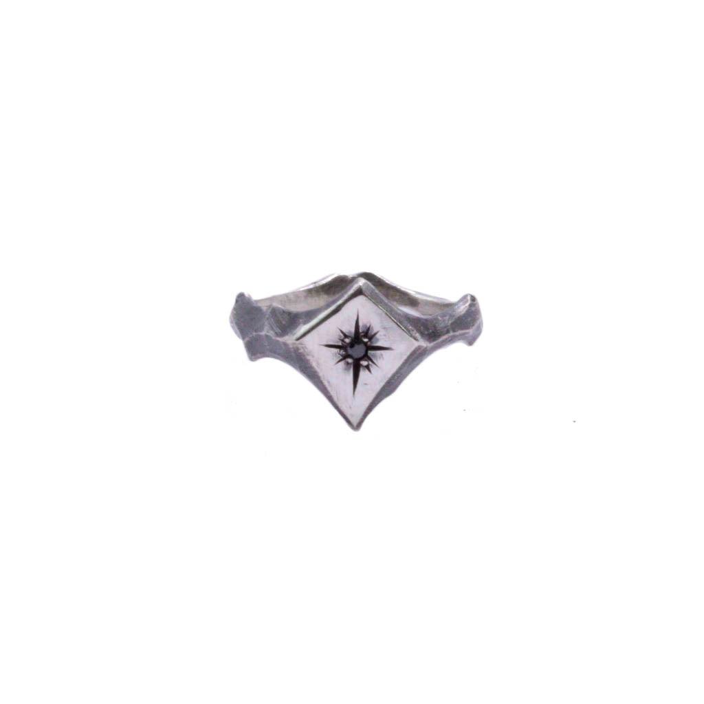 Sterling silver Black Diamond Signet ring with 2mm star engraved black diamond