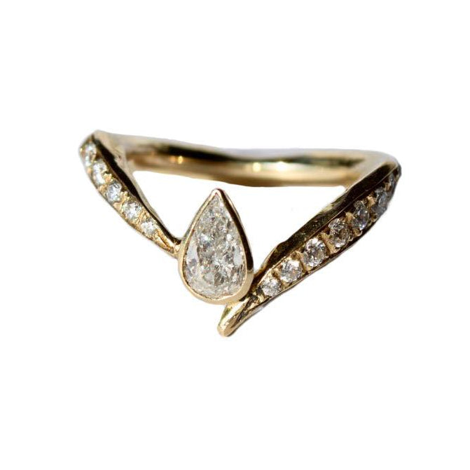 Asymmetrical Pear Diamond Ring in 18 Karat Yellow Gold - Mary Gallagher