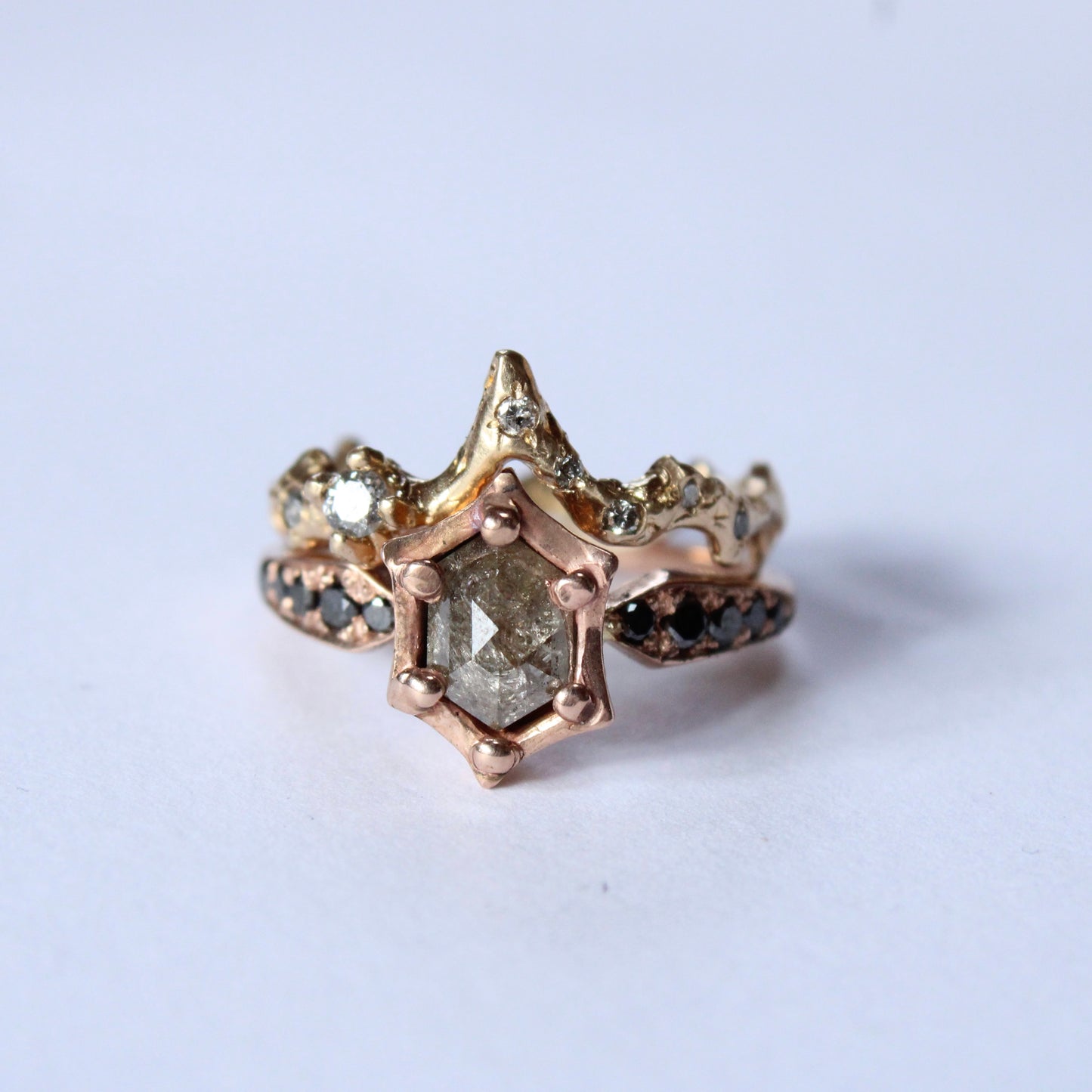 14 Karat Rose Gold Hexagon Diamond Ring - Mary Gallagher