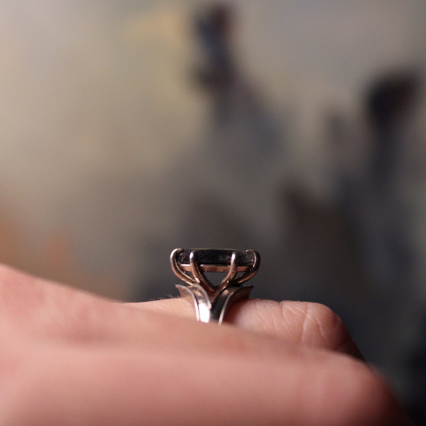 Salt and Pepper Marquise Ring 14K White Gold