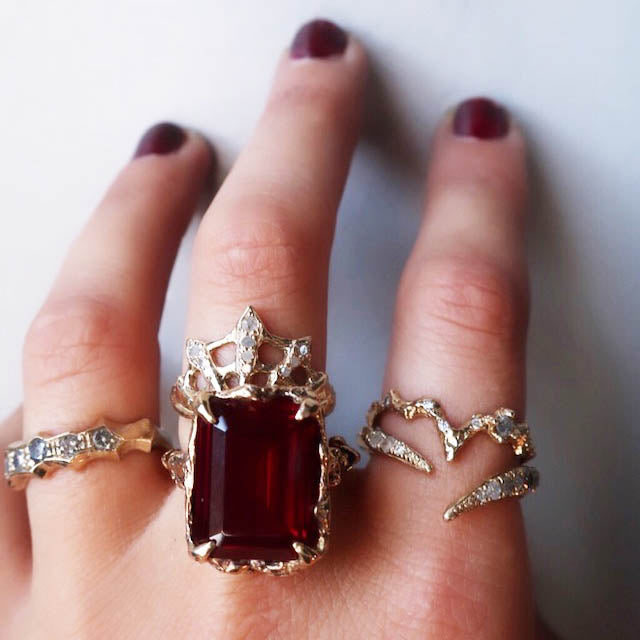 Art Nouveau Inspired Web Ring in 14 Karat Gold with Diamonds