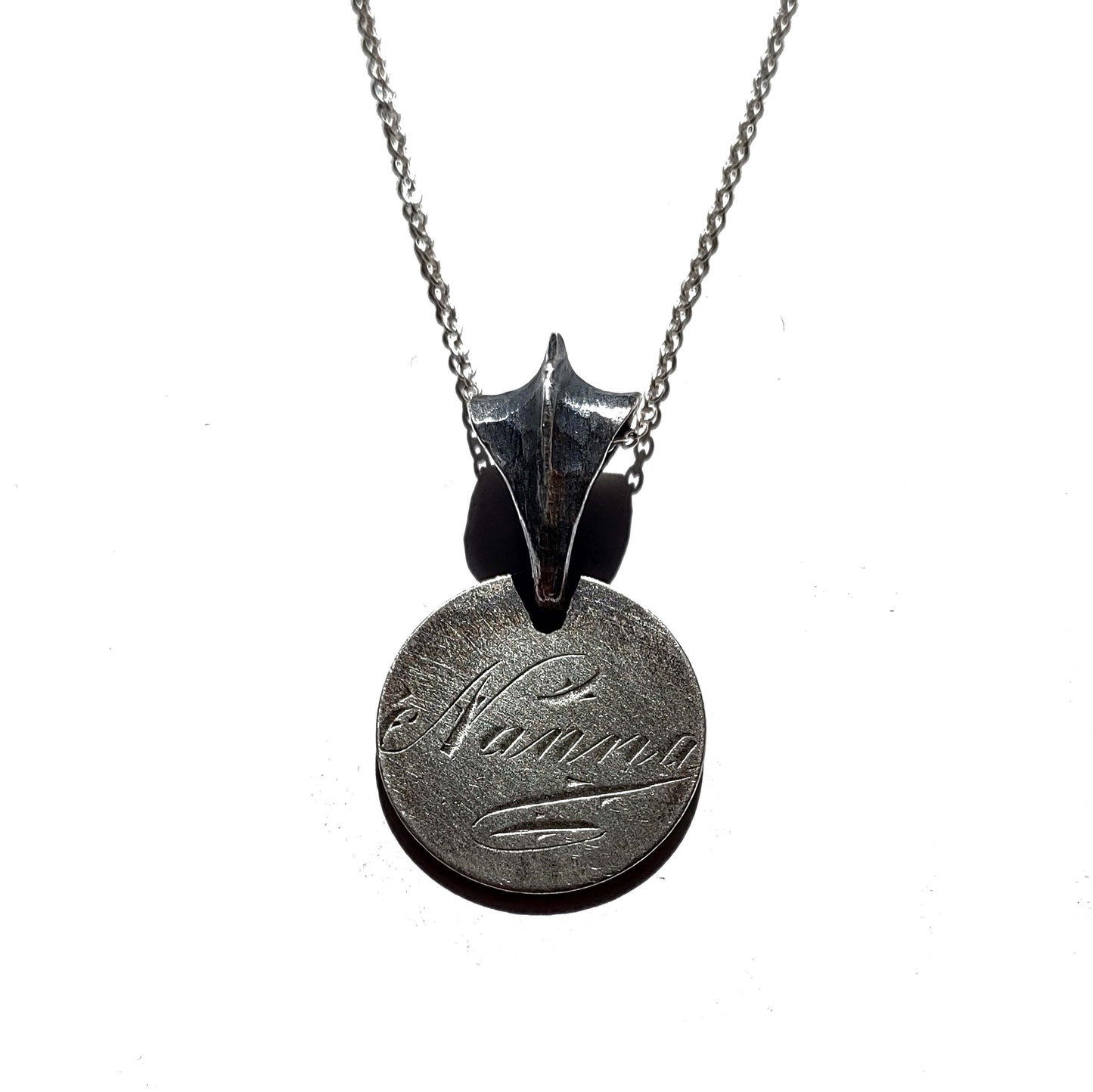 Nanna love token silver pendant necklace with engraved script