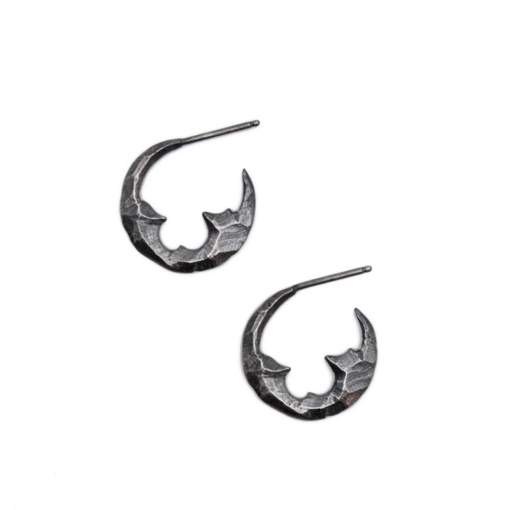 Sterling silver shattered hoops earrings hand carved and oxidized 18mm diameter lightweight with backings