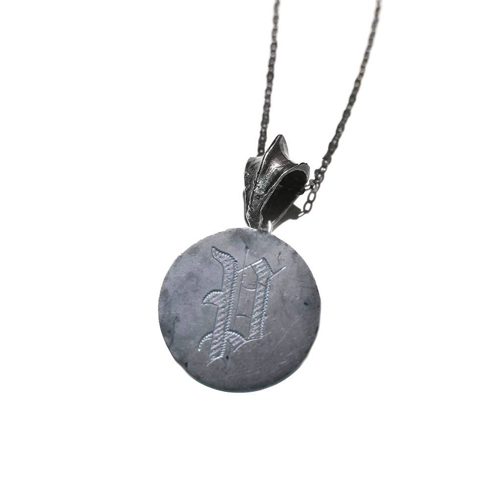 Sterling silver vintage P Love Token pendant with hand engraving on a chain