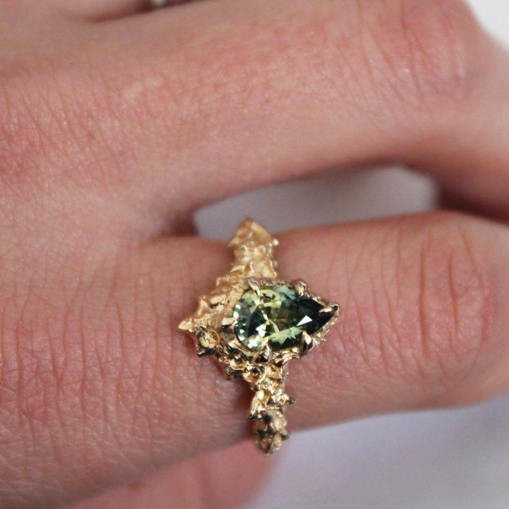 Sapphire Floresco green stone god ring worn on hand - Mary Gallagher