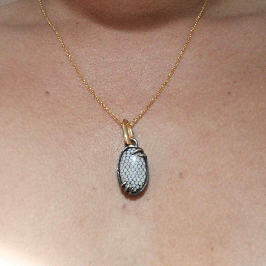 14k Gold and Silver Fossil Scale Pendant