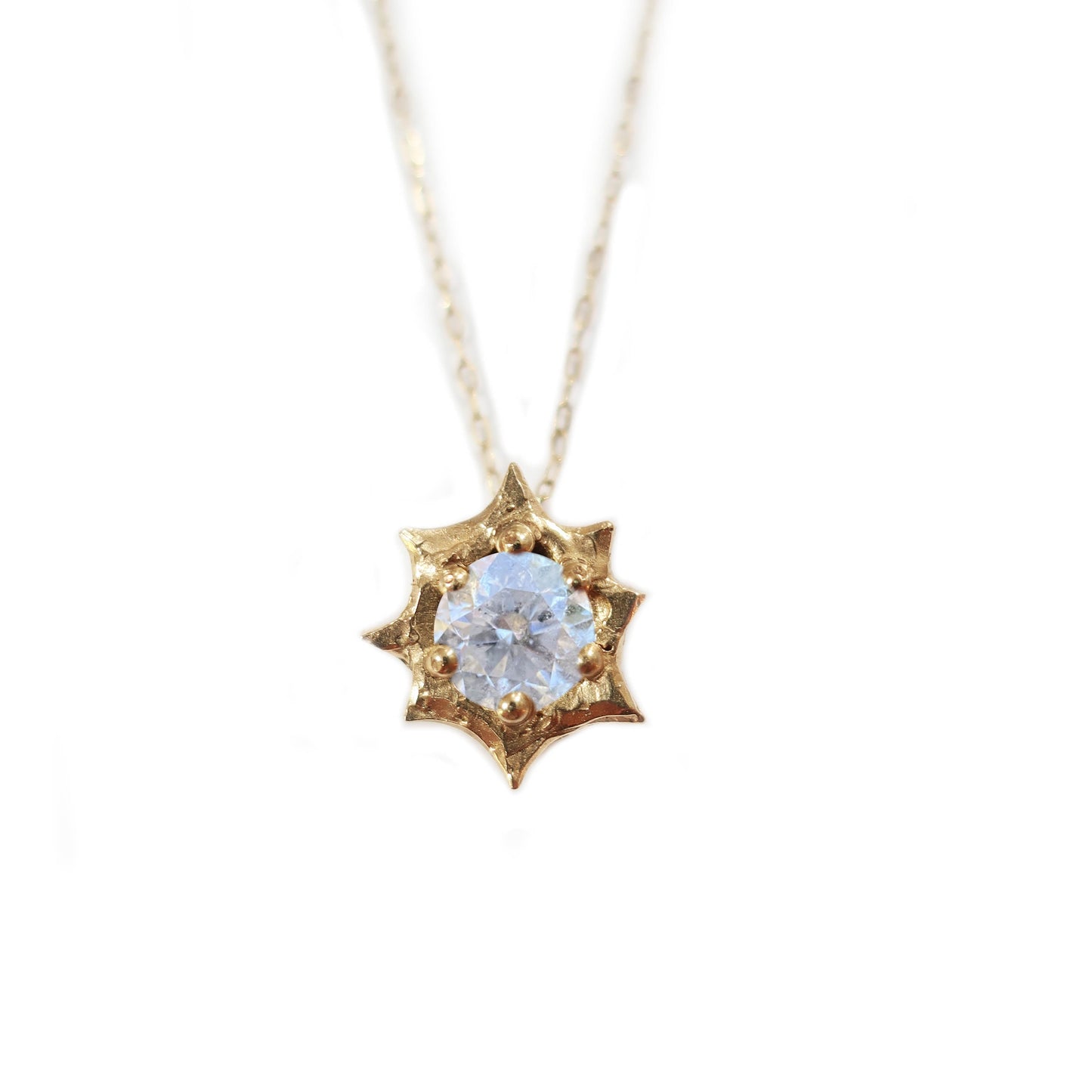 Gold Sun Diamond Pendant with 5.8mm diamond set in 14k yellow gold