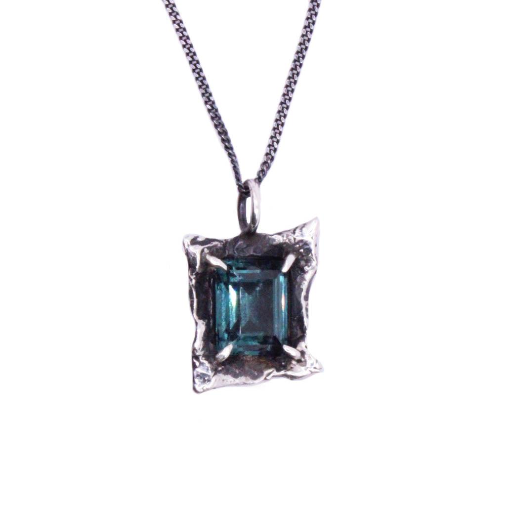 Silver pendant with London Blue Topaz gemstone on chain necklace