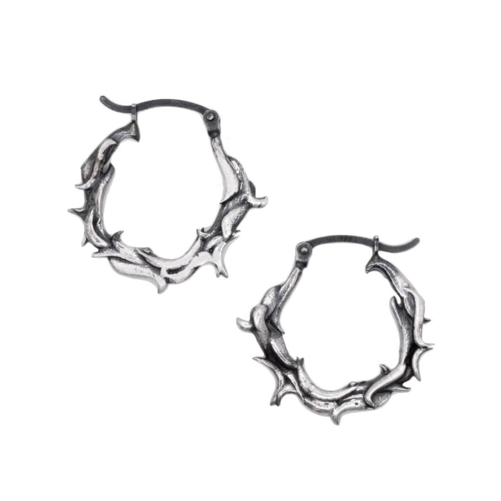 Vortex Hoops sterling silver lightweight earrings with thorn-like design and 20mm diameter