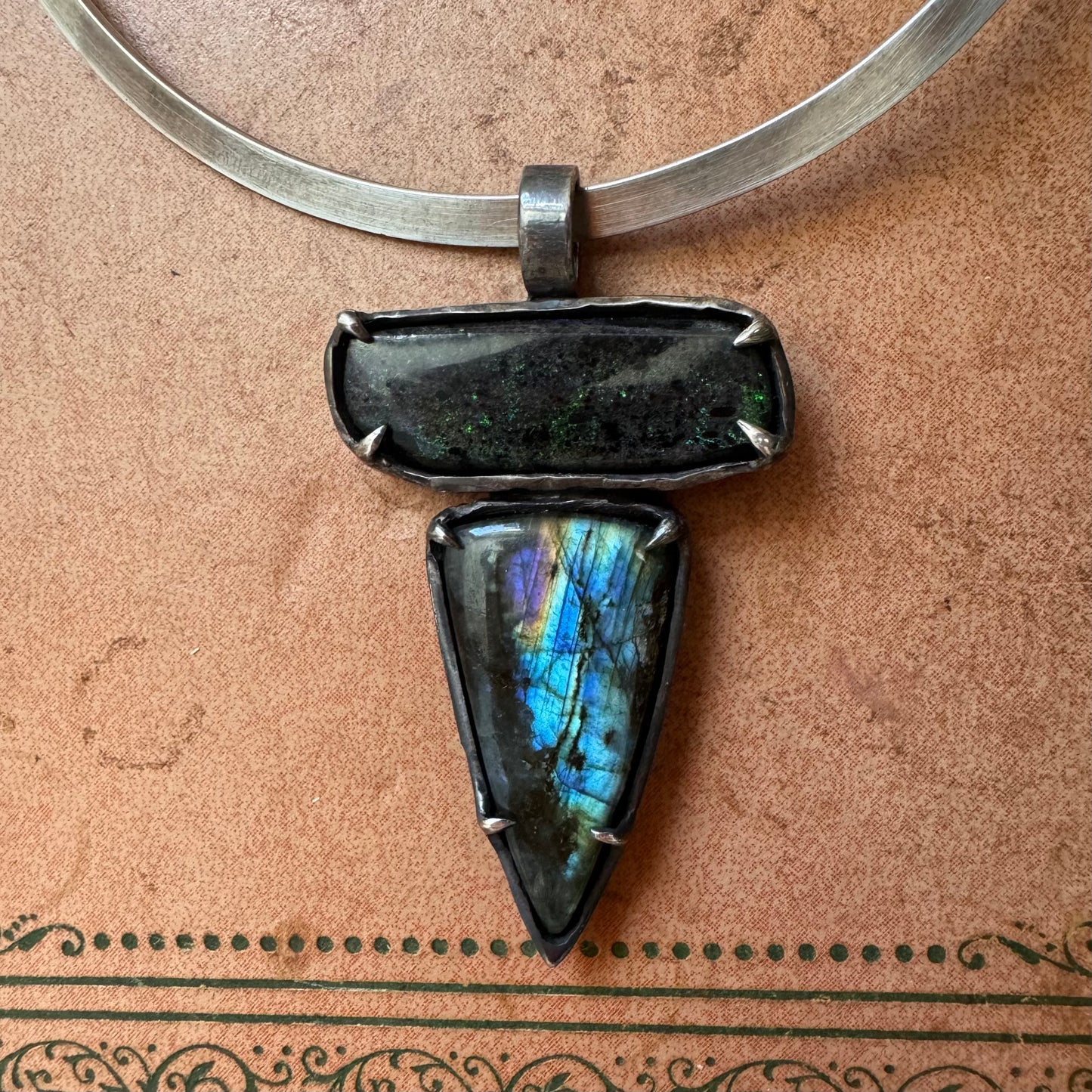 Matrix Opal and Labradorite Statement Necklace in silver