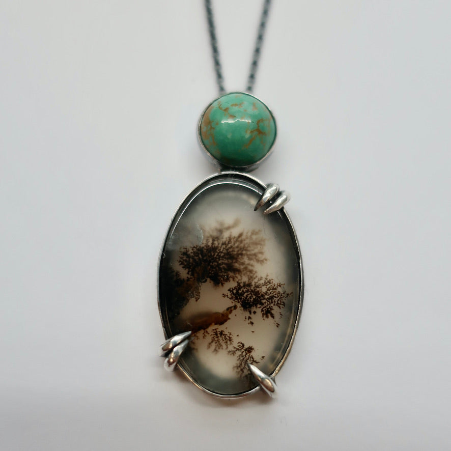 Dendritic Agate Pendant with Turquoise