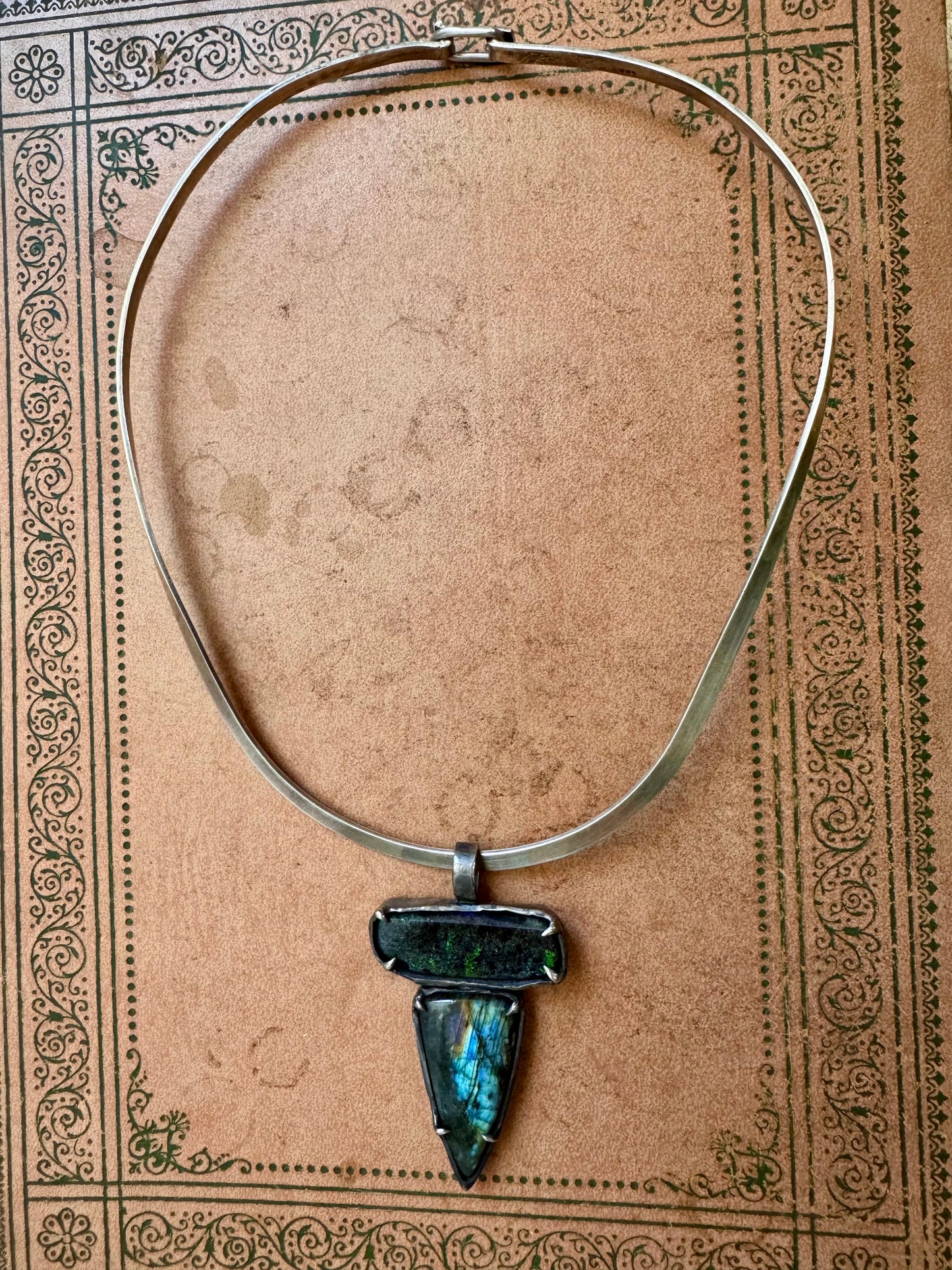 Matrix Opal and Labradorite Statement Necklace in silver