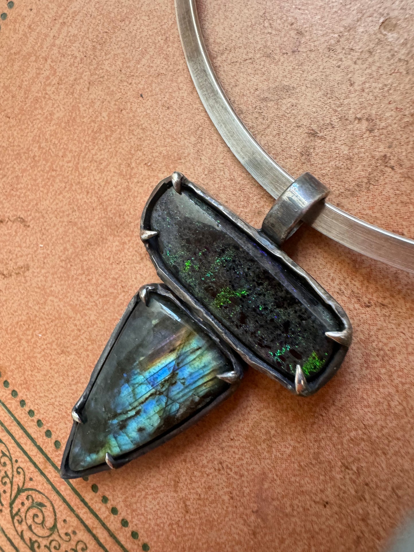 Matrix Opal and Labradorite Statement Necklace in silver