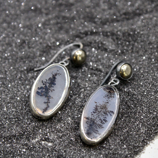 Dendritic Agate and Pyrite Earrings