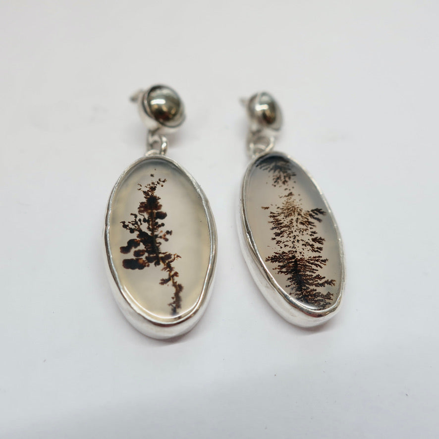 Dendritic Agate and Pyrite Earrings