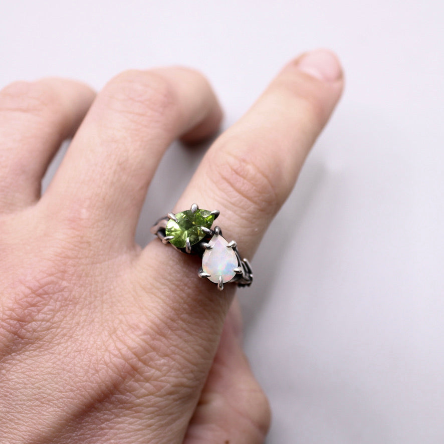 Moi et Toi Pear Ring Opal and Peridot
