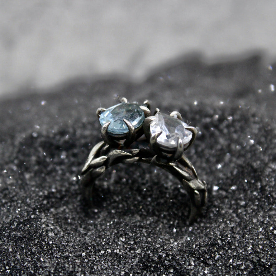 Moi et Toi Pear Ring with Quartz and Sky Blue Topaz