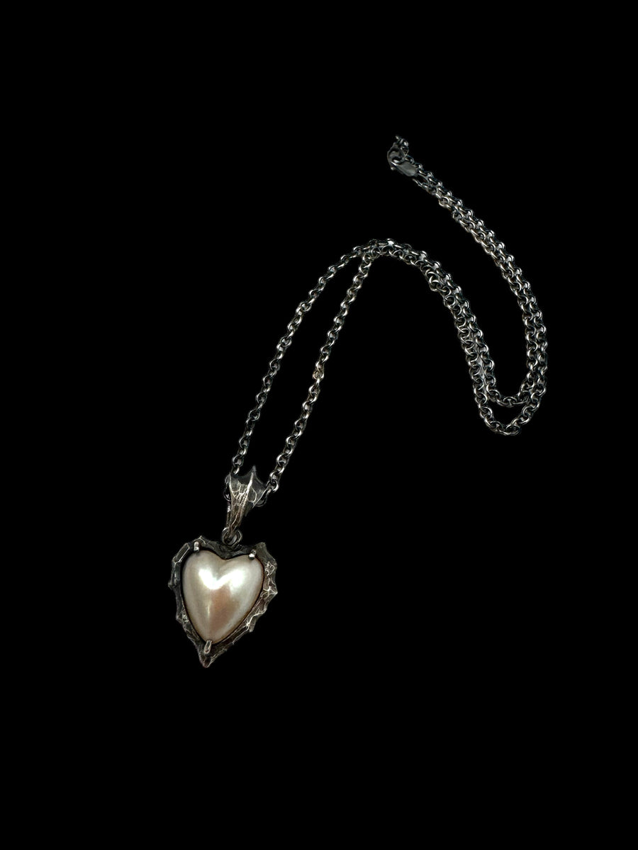 Custom Mabe Pearl Heart's Embrace Silver Necklace