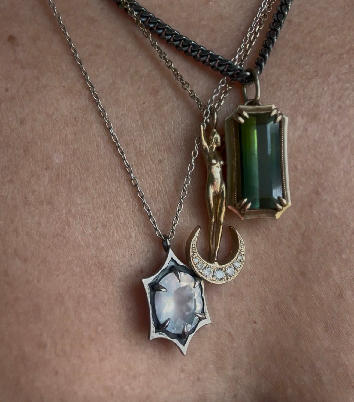 Blue Moonstone Sterling Silver Six Point Pendant