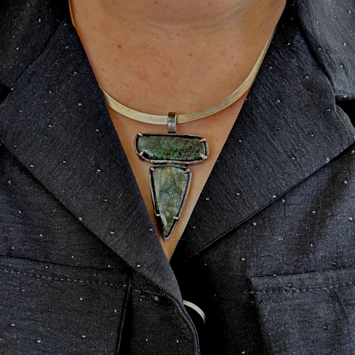 Matrix Opal and Labradorite Statement Necklace in silver
