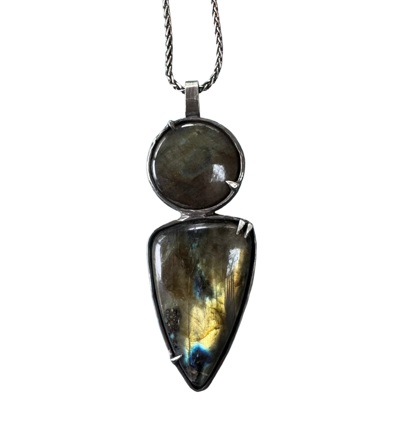 Large multi labradorite silver pendant