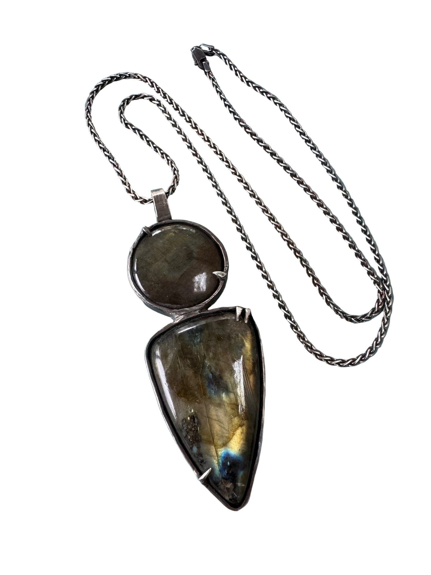Large multi labradorite silver pendant