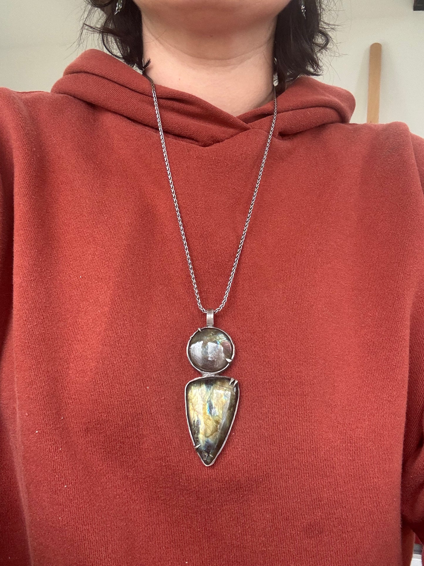 Large multi labradorite silver pendant