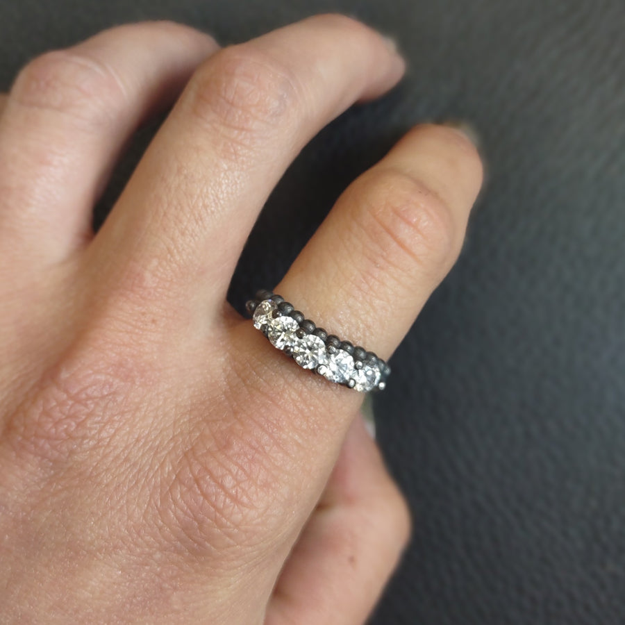 Curved band with cz silver size 6.5