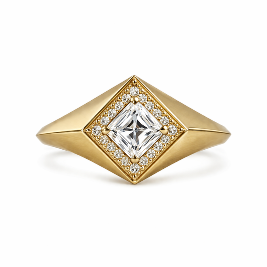 Knife Edge Diamond Signet Ring