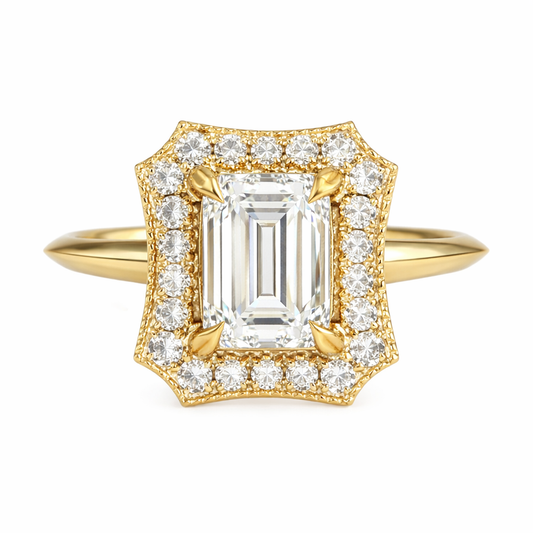 Setting- 14 Karat Yellow Gold Emerald Halo Diamond Ring