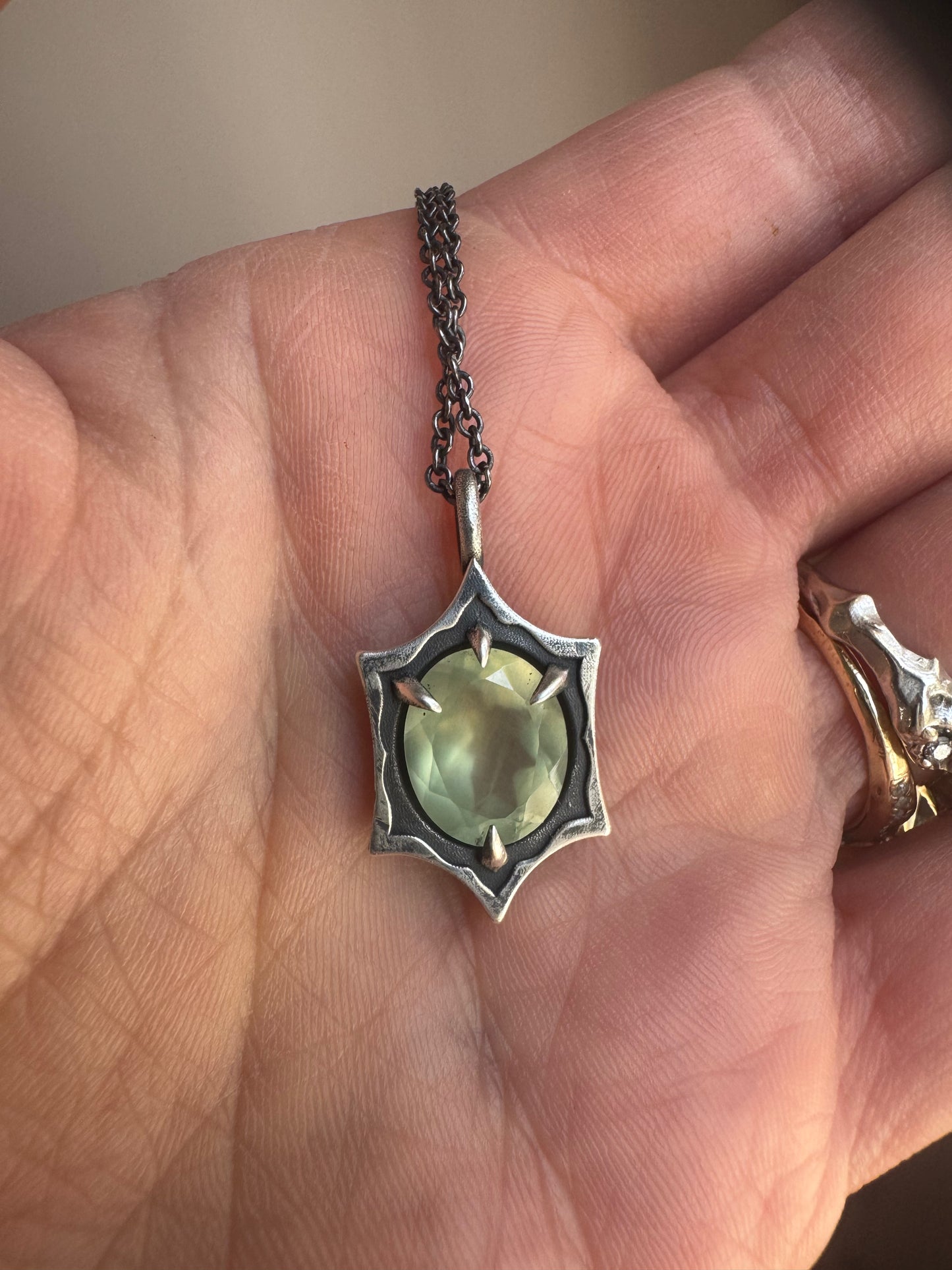 Prehnite Sterling Silver Six Point Pendant