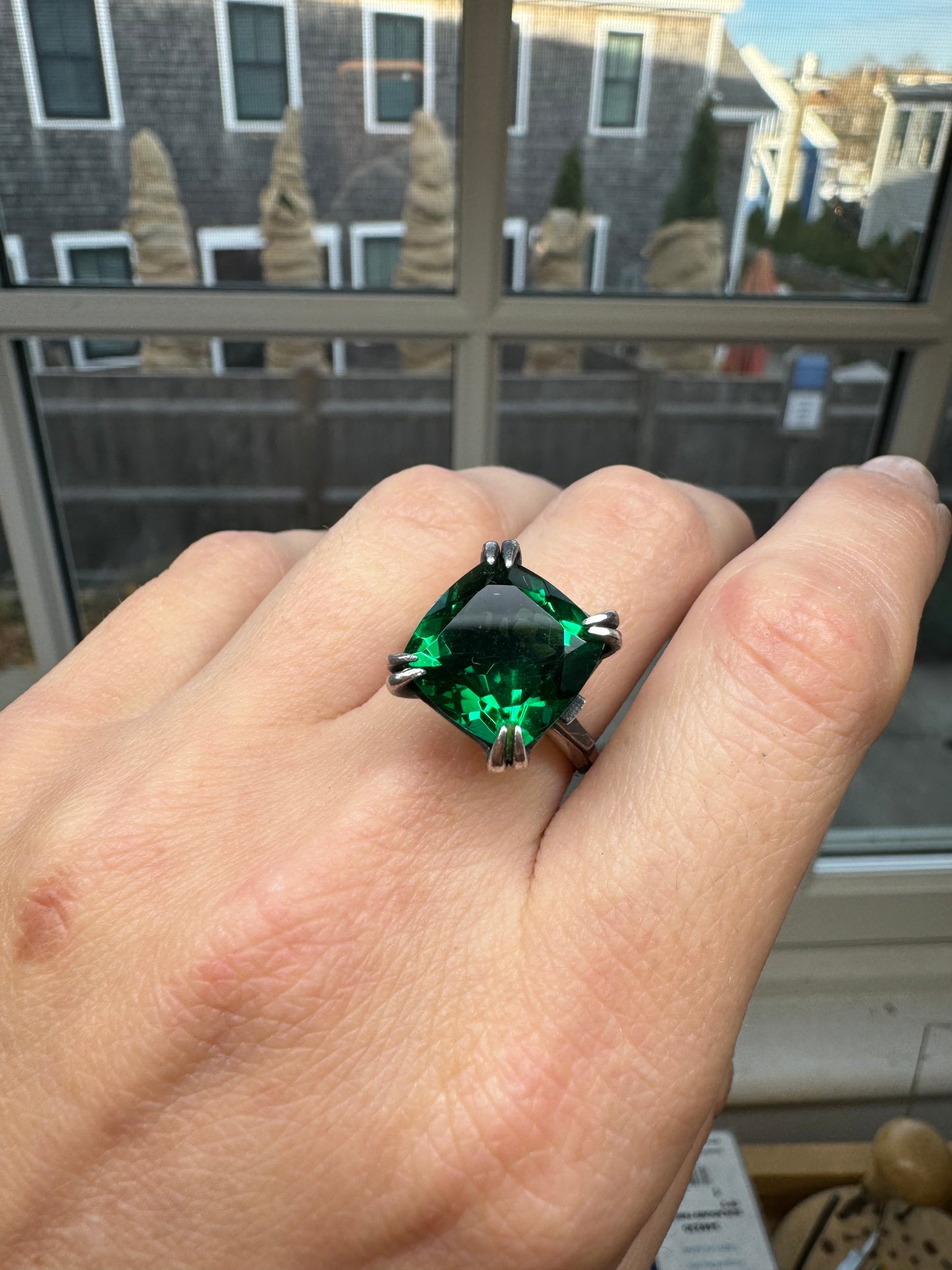 Double Claw Ring with Green Topaz