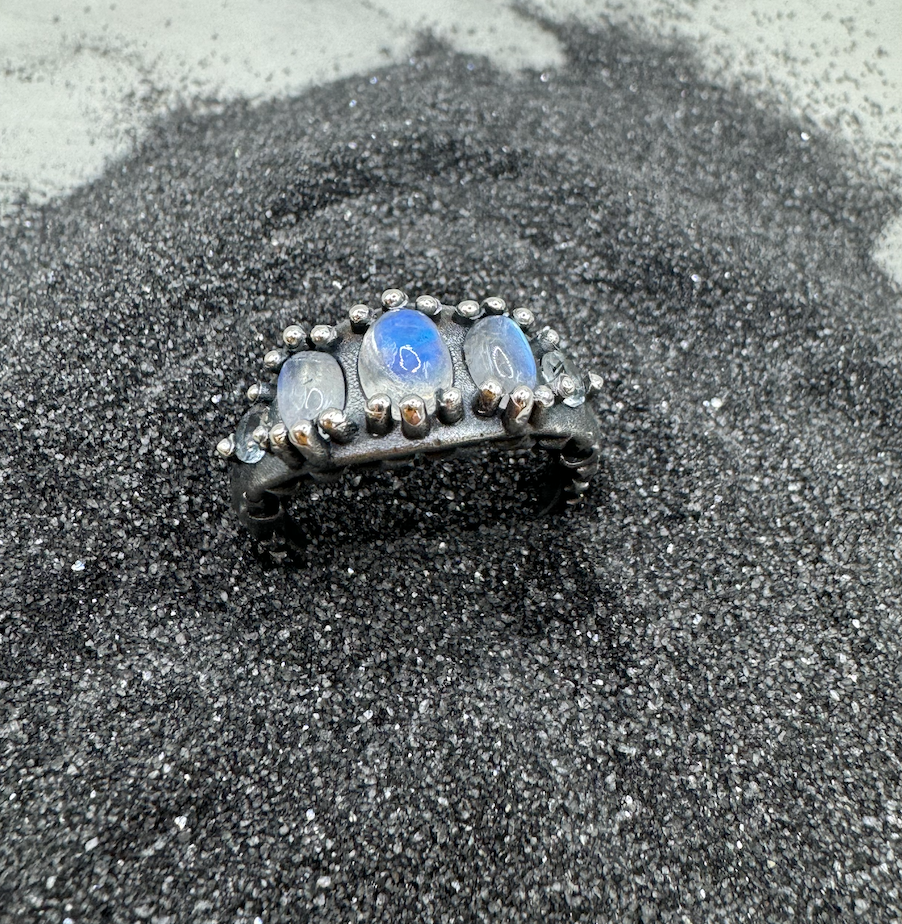 Starry Night Ring Moonstone and Sky Topaz