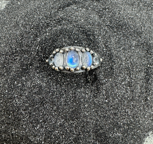 Starry Night Ring Moonstone and Sky Topaz