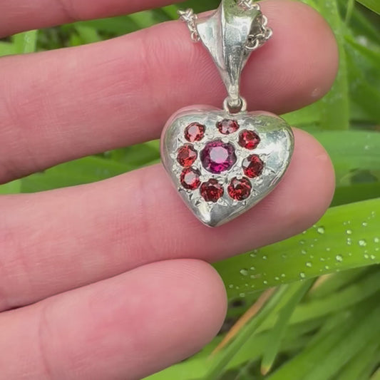 Puffy Garnet Heart in Sterling Silver
