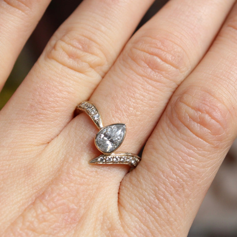 Asymmetrical Pear Diamond Ring in 18 Karat White Gold - Mary Gallagher