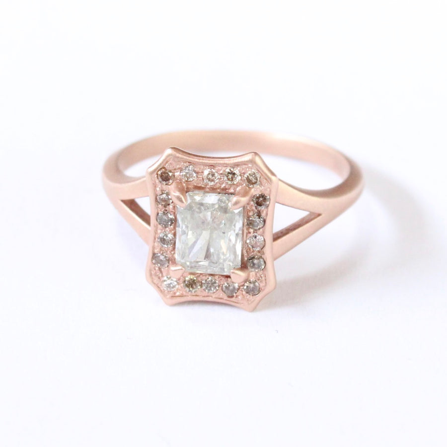 Rose Gold Halo and Champagne Ring - Mary Gallagher
