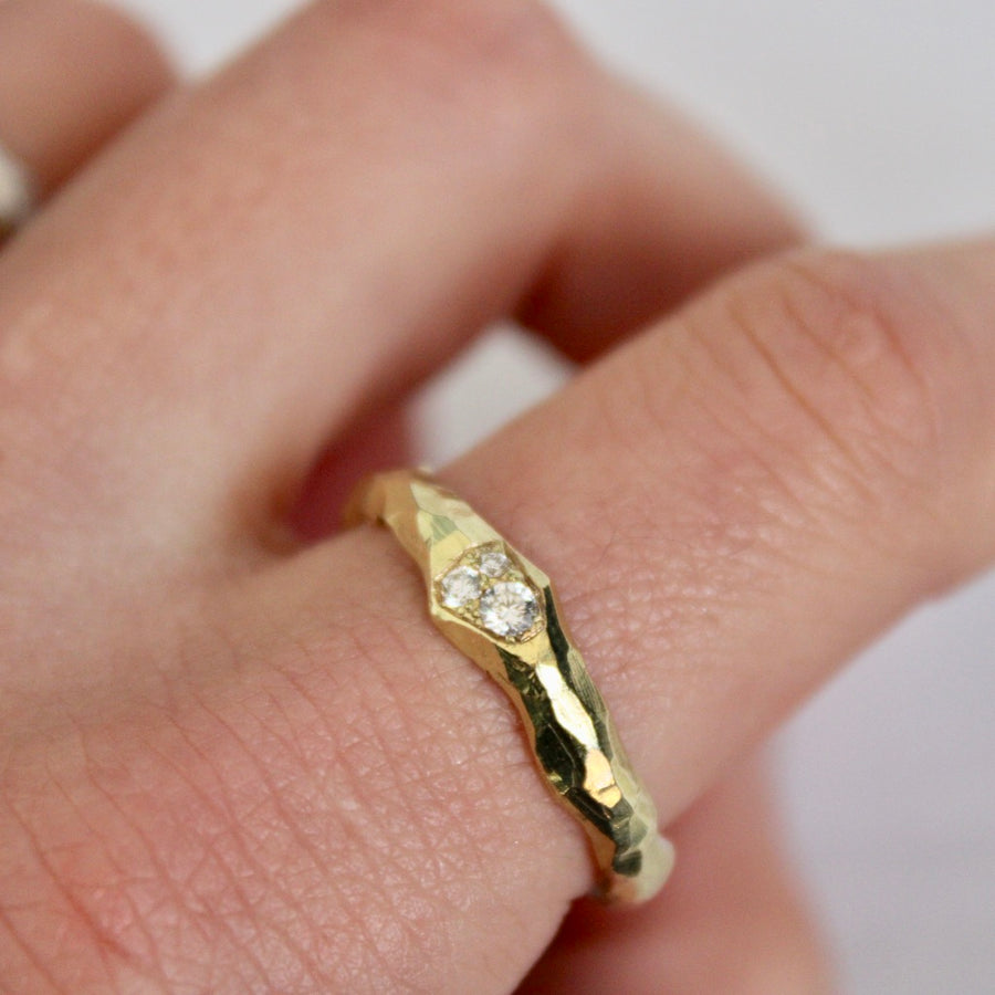 Small Cluster Diamond Hammered Band in 14 Karat Gold