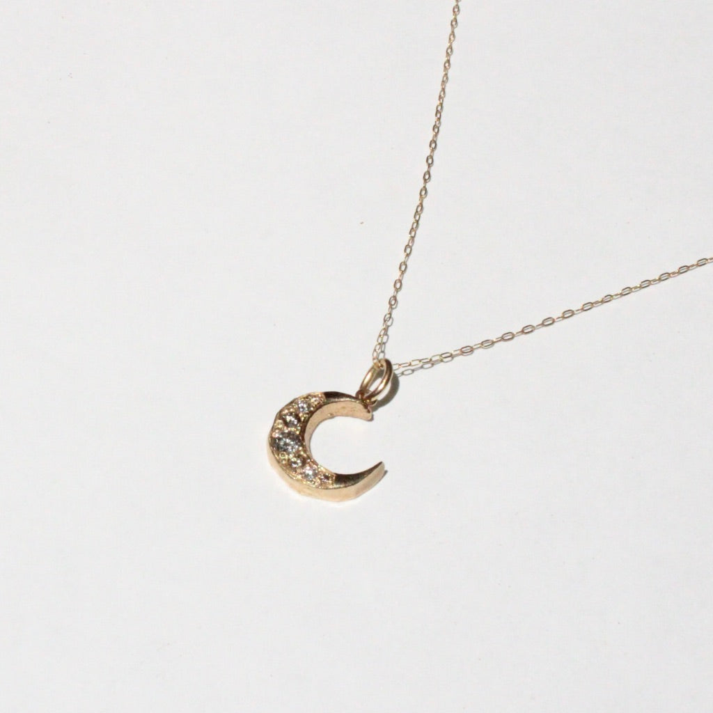 Crescent Moon Pendant with Salt and Pepper Diamonds in 14 Karat Gold