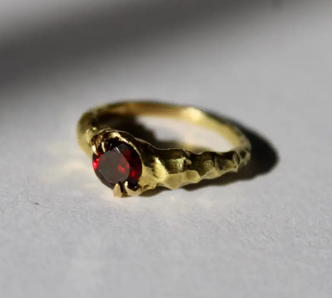 18 Karat Yellow Gold Garnet Solitaire Ring - Mary Gallagher