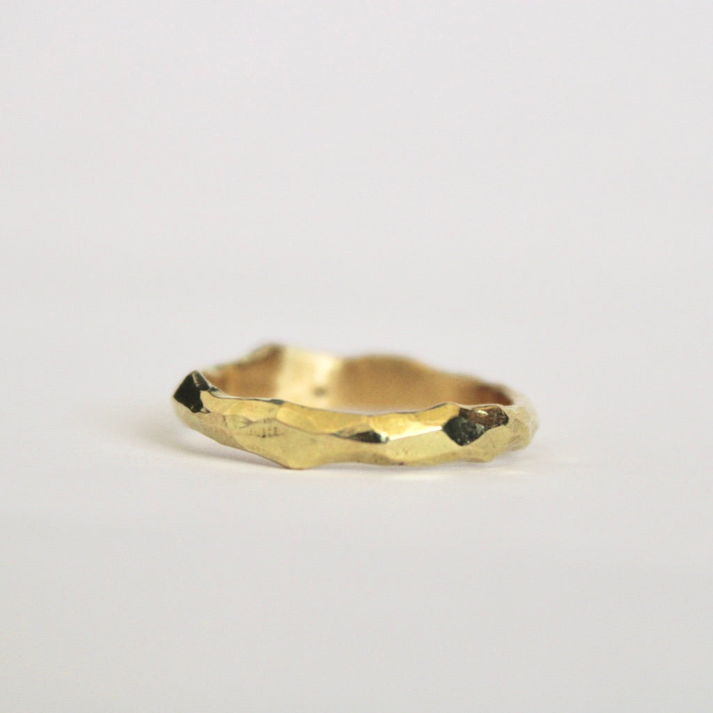 Small Cluster Diamond Hammered Band in 14 Karat Gold